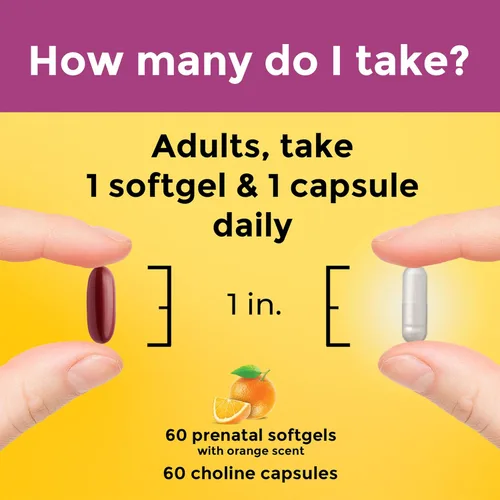 Vista 9 de Nature Made Cápsulas blandas prenatales de vitaminas + cápsulas de colina, ácido fólico + DHA + colina, 60 vitaminas prenatales para mujeres, 60