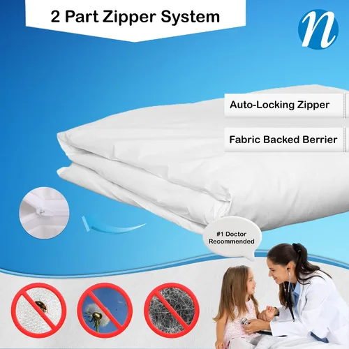 Vista 2 de Allersoft, protector de edredón para control de alergias y ácaros, 100% algodón, Algodón, Blanco, gemelo