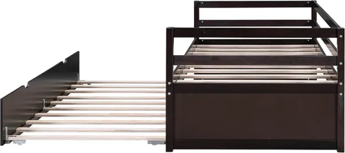 Vista 7 de Merax Sofá cama tamaño individual con nido, marco de sofá cama de madera maciza, color espresso