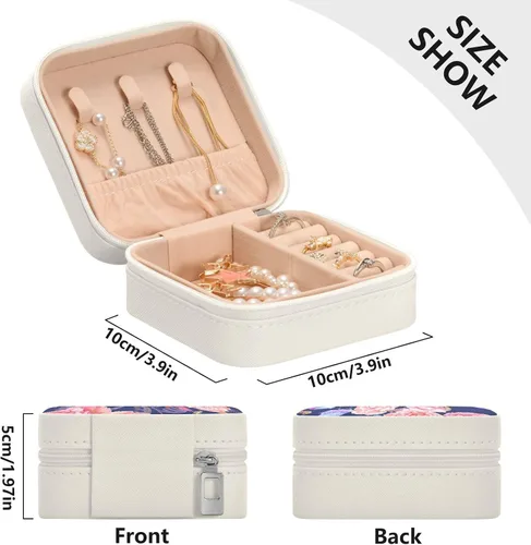Vista 5 de FRODOTGV Fashion Texture Bouquet Lovely Roses Pink Blue Travel Jewelry Box for Women, Small Jewelry Storage Case Mini Storage Organizer for