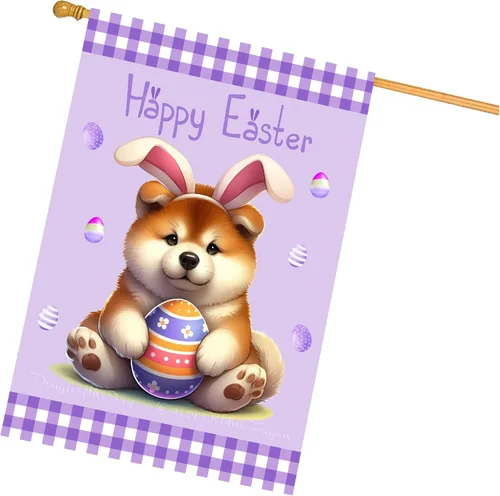 Vista 15 de Chow Chow Easter Day Dog House Flags for Home Decorations - Double Sided Yard Lawn Easter Festival Decorative Gift - Holiday Cats Flag Decor 28"w x
