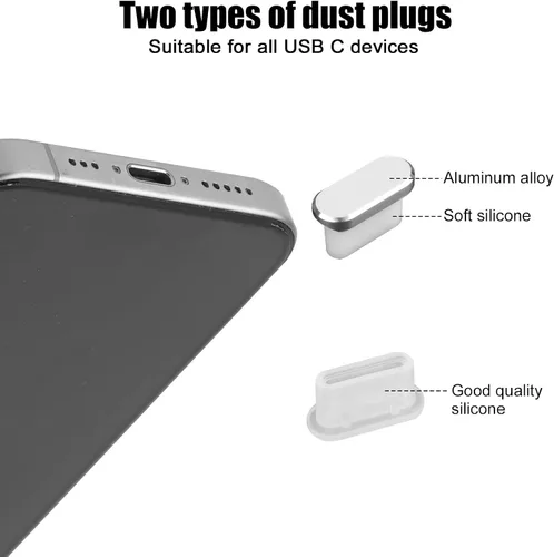 Vista 4 de 4 tapones de polvo USB C y 20 fundas para altavoces de teléfono, cubiertas de puerto USB C, cubiertas de puerto de carga antipolvo, protector