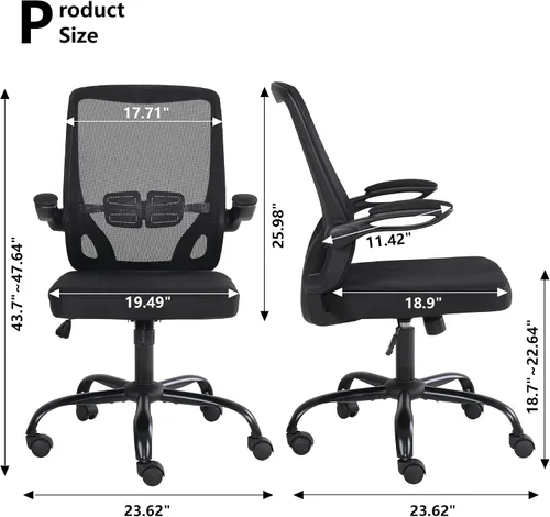 Vista 3 de Silla de oficina de malla ergonómica para el hogar, silla de computadora, reposacabezas ajustable con brazos abatibles, soporte lumbar, silla