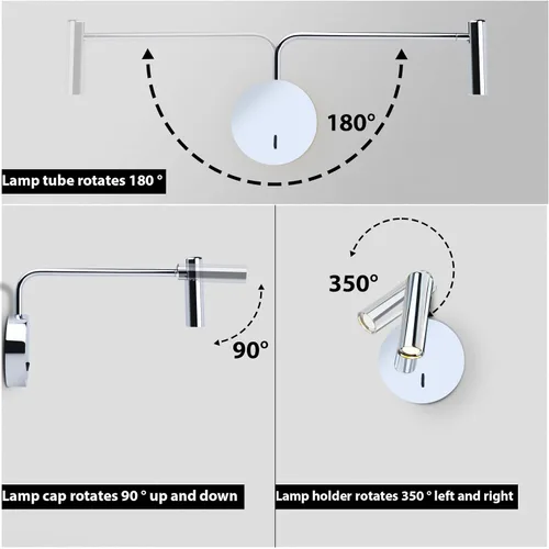 Vista 3 de ZEROUNO Lámpara Montada en Pared, Aplique de Pared LED Cableado con Interruptor de Encendido/Apagado Moderno de 3000K con Brazo Oscilante