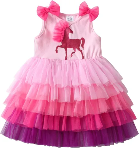 Vista 12 de DXTON Vestidos de verano de manga corta tutú para niña, para fiesta, boda, cumpleaños