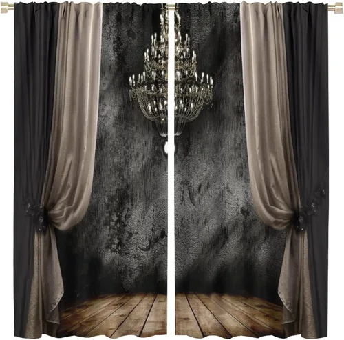 Vista 25 de Cortinas opacas góticas, diseño de calavera de terror de palacio retro, fondo de rosas rojas, sala de estar, dormitorio, cocina, cortinas de ventana