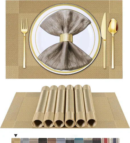 Vista 8 de BETEAM Juego de 4 manteles individuales de vinilo tejido para mesa de comedor, lavables, lavables, manteles individuales de cocina, duraderos
