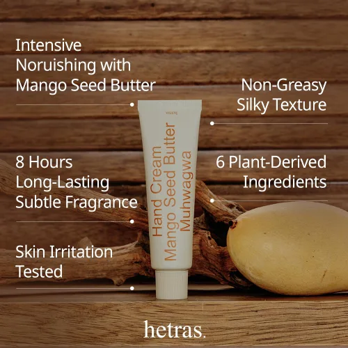 Vista 2 de hetras. Mango Semilla Mantequilla Perfume Crema de Manos Muhwagwa
