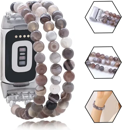 Vista 6 de C&L Accessories Compatible con Fitbit Charge 6/5 Pulsera de Reemplazo con Cuentas de Piedras Preciosas Naturales Hecha a Mano Ajustable para Mujeres