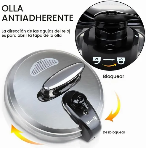 Vista 5 de Olla a presión eléctrica 9 en 1 de 6 cuartos de galón, olla antiadherente programable multifuncional, olla de cocción lenta, arroz, vaporera