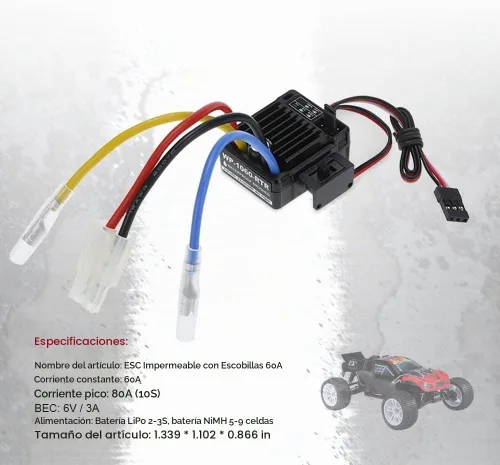 Vista 6 de Goolsky WP-1060-RTR impermeable cepillado 2S-3S 60A ESC para 1/10 Tamiya Traxxas Redcat HSP HPI RC Car