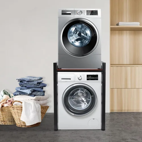 Vista 3 de Soporte apilable para lavadora y secadora, estantes resistentes para lavadora y secadora con estante ajustable, estante de almacenamiento apilable