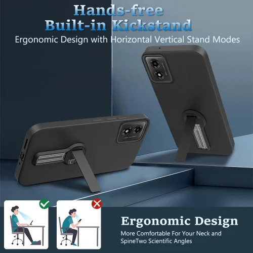 Vista 3 de Motorola Moto G24/E14/G04/G04s - Funda con protector de pantalla de cristal, soporte plegable giratorio de 360°, funda protectora de TPU