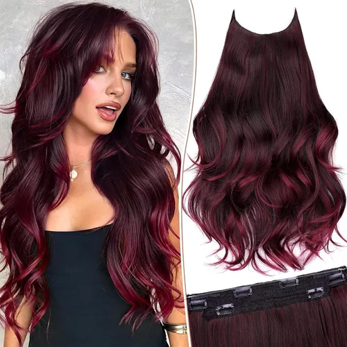 Vista 17 de KooKaStyle Extensiones de Cabello con Alambre Invisible, Largas, Lacias, en Capas, Sintéticas con Alambre Transparente, Tamaño Ajustable, 6 Clips