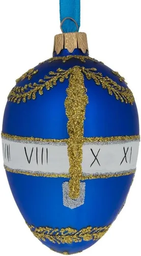 Vista 6 de 1895 Reloj de serpiente azul adorno de cristal de huevo real 4 pulgadas