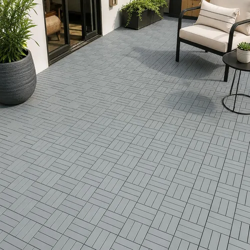 Vista 10 de Baldosas de madera de acacia para exteriores, baldosas de patio que se entrelazan. Moderno Gris Recto