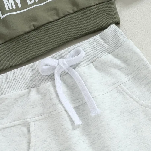 Vista 5 de Ropa de bebé niño de manga larga con estampado de letras de Little Guy, sudadera con pantalones deportivos para otoño