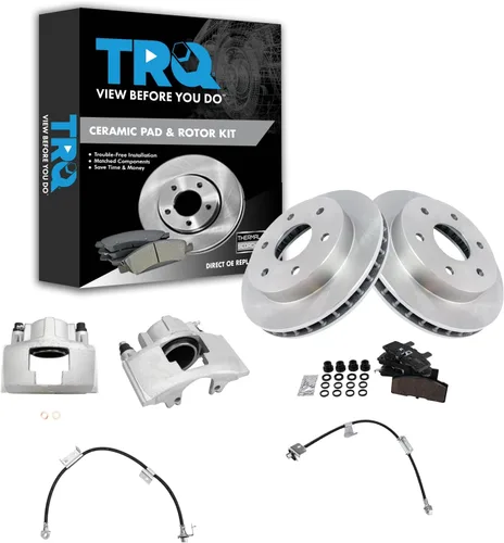Vista 59 de TRQ Juego de pastillas de freno delanteras y rotores de cerámica, pinzas, mangueras, compatibles con Honda Odyssey 2005-2010