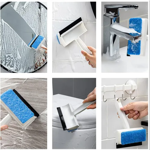 Vista 2 de Xicennego Cepillo multifuncional de limpieza de esponja de vidrio de doble cara, cepillo de limpieza de azulejos de vidrio, escobilla de baño