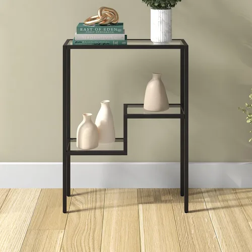 Vista 8 de Henn&Hart Mesa rectangular de vidrio estrecha de 22 pulgadas, mesa de entrada, mesa de sofá con estante de vidrio de dos niveles para entrada, sala