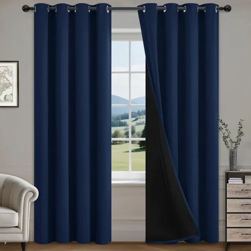 Vista 51 de COSVIYA Cortinas opacas 100% beige Biscotti para dormitorio, juego de 2 paneles de 63 pulgadas de largo, bloqueo de luz completa, aislamiento