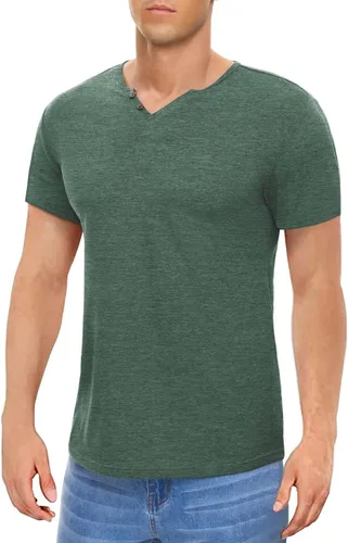 Vista 3 de NUOKESASI Camiseta básica Henley de manga larga para hombre