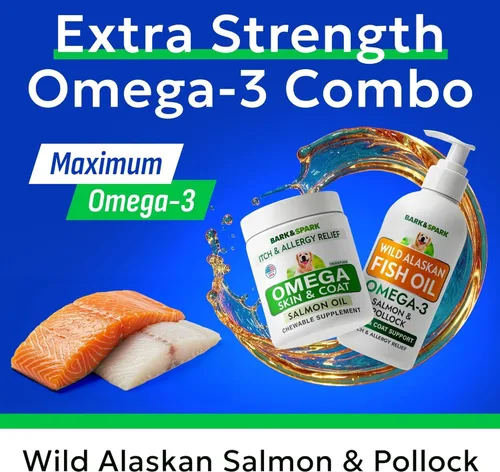 Vista 3 de Omega 3 + Aceite de pescado para perros - Apoyo para la piel y el pelaje