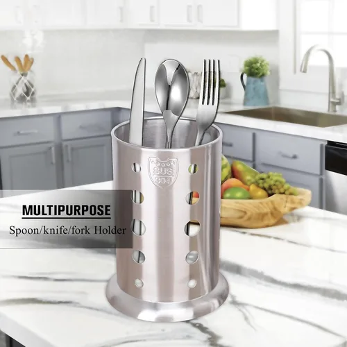 Vista 4 de Soporte de paja de acero inoxidable 304, dispensador de paja en la encimera, organizador de cocina para utensilios, cubiertos, gadgets, cucharas