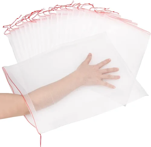 Vista 9 de Kikhope 100 bolsas de protección de frutas, bolsas de red de jardín de 6 x 4 pulgadas con cordón, bolsas de red de frutas, bolsas de barrera de red