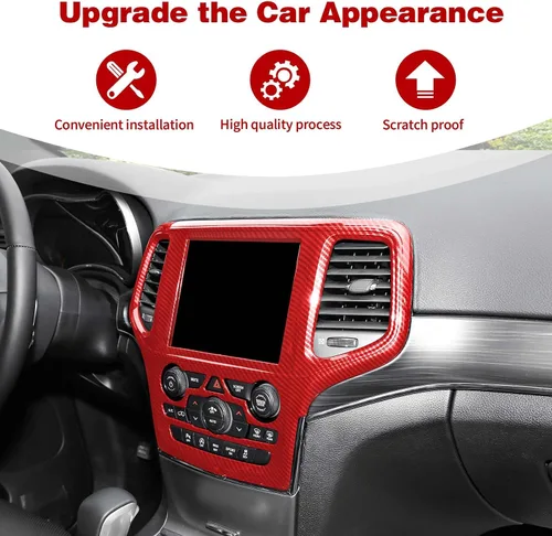 Vista 4 de Cubierta para panel de navegación con bisel central para Grand Cherokee Center Dash compatible con Jeep Grand Cherokee 2019 2020, accesorios Rojo
