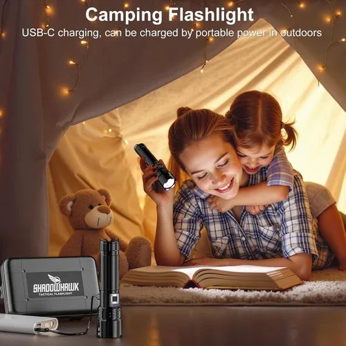 Vista 11 de Linterna 20000 Lúmenes Altos Recargable - Luz LED Flash Súper Brillante de 30W Haz de 5000ft y 12H de Larga Duración USB C Linterna de Policía