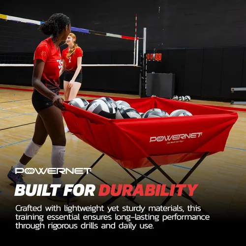 Vista 5 de PowerNet Volleyball Wheeled Cart, Rolling Collapsible Cart for Volleyballs, Portable Hammock Ball Cart, Indoor and Outdoor Multisport Ball Caddy