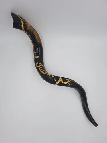 Vista 3 de Kudu Shofar pintado extra grande - 40-42 pulgadas Jerusalén y León de Judá diseño + bolsa Shofar