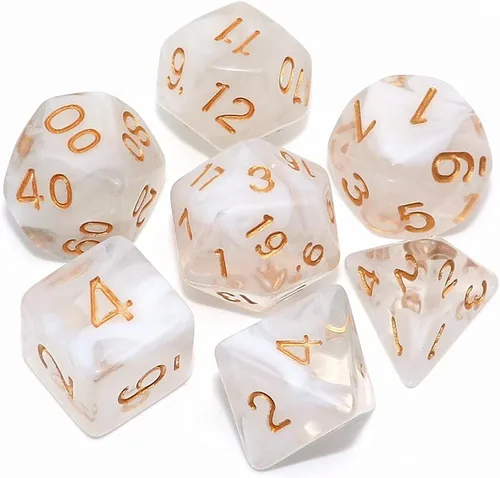 Vista 20 de Juego de dados poliédricos DND con brillo para juegos de rol de mazmorras y dragones (D&D) RPG, dados verdes mezclados con nebulosa negra