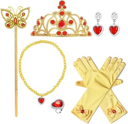 Vista 82 de FMYFWY Disfraz de princesa de Bella para niñas, disfraz de belleza y bestia, Halloween, Navidad, boda, cumpleaños (accesorios)