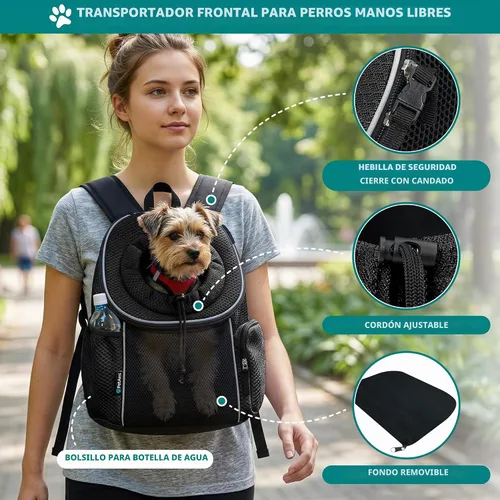 Vista 3 de PetAmi Dog Carrier Backpack, Hands Free Front Pet Carrier, 10 lbs, Black Negro