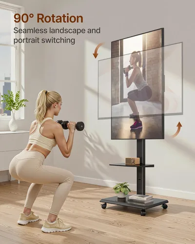 Vista 2 de Soporte de TV rodante con base de acero para televisores de 37 a 86 pulgadas hasta 50 kg, soporte móvil para TV con rotación, inclinación y giro