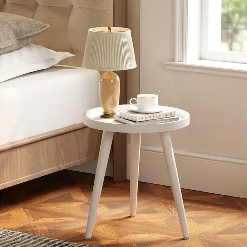 Vista 10 de Apicizon - Mesa auxiliar redonda, mesa auxiliar marrón con patas de madera