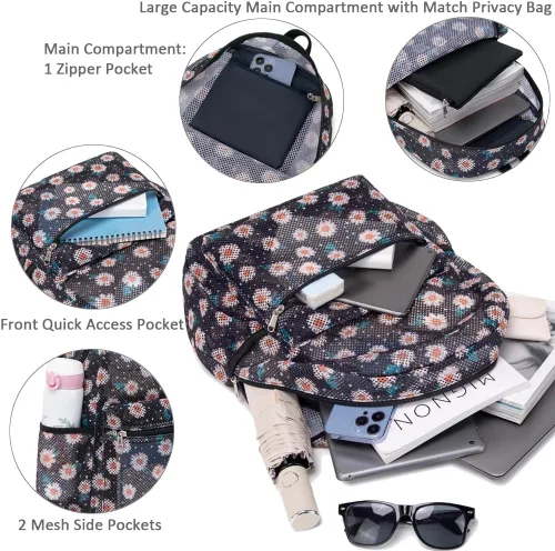 Vista 3 de Meisohua Mochila para niñas para escuela primaria y secundaria para niños, mochila de malla ligera para niñas, mochila casual para viajes, negro