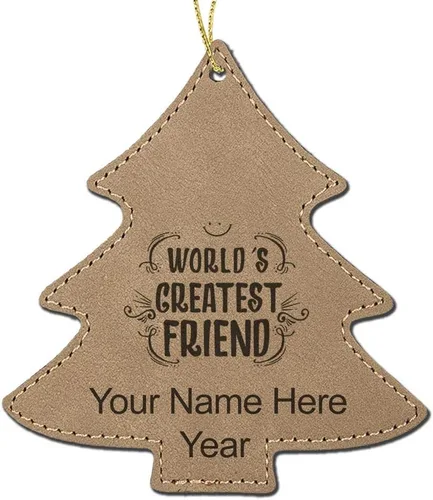 Vista 3 de LaserGram Personalized Christmas Ornament, World's Greatest Friend, Faux Leather, Custom Laser Engraved Gift Idea (Tree Shape, Black)