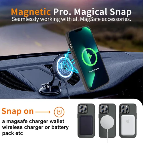 Vista 3 de Hualele - Funda magnética para iPhone 13 Pro, compatible con MagSafe, grado militar, a prueba de caídas, translúcida mate, parte trasera dura, borde
