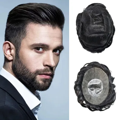 Vista 78 de Extensiones de pelo y tupés para hombre, sistema de cabello humano de poliéster completo para hombre, postizo de repuesto para hombre, protesis
