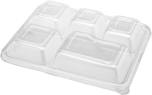 Vista 4 de Solo tapas: Pulp Tek tapas de 4.8 x 4.8 pulgadas para platos de bagazo de 3 compartimentos, 100 tapas de cúpula para platos llanos - Los platos se