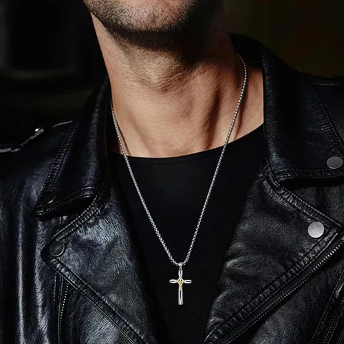 Vista 5 de Collar de cruz para hombres y mujeres, plata de ley 925 celta, crucifijo, clavogancho de pez, colgante de cruz con cadena de acero inoxidable