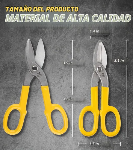 Vista 2 de DOWELL Cortadores de metal de 8 pulgadas con hoja plana, con cómodo mango de goma amarilla para manitas, techadores, mecánicos, propietarios