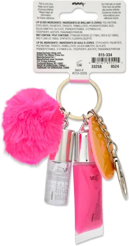 Vista 2 de iscream Sprinkle Donut Keychain - Juego de brillo labial con aroma a fresa y aceite de labios con aroma a vainilla