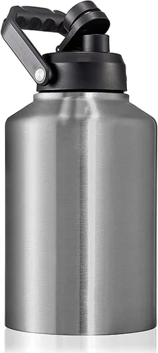 Vista 5 de Botella de agua aislada al vacío de boca ancha de 64 onzas, 128 onzas, con asa, cubo de hielo de acero inoxidable, taza de viaje, gran cantimplora