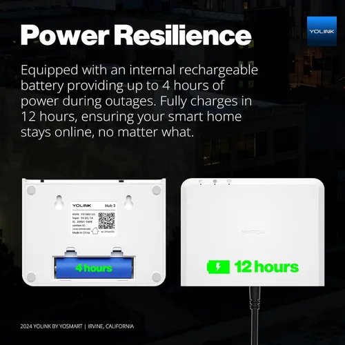 Vista 5 de YoLink Hub 3 Smart Home Gateway: 4G LTE Cellular ($6.99 de tarifa mensual), WiFi, Ethernet, respaldo de batería Instalación Plug & Play sin