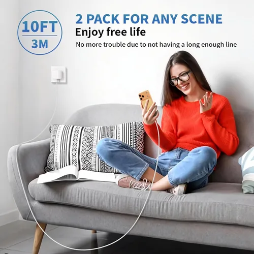 Vista 7 de Paquete de 2 cargadores rápidos para iPhone 17/16/15, adaptador dinámico Apple USB C de 40W con cable tejido de carga rápida tipo C-C de 60W máximo