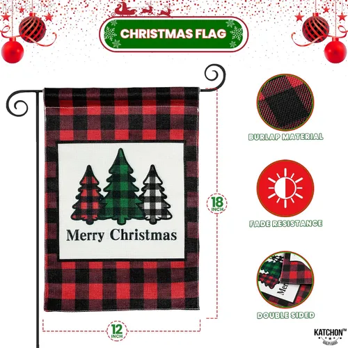 Vista 2 de KatchOn Merry Christmas Garden Flag - 12x18 Inch, Double Sided Yard Decorations for Outside House Banner